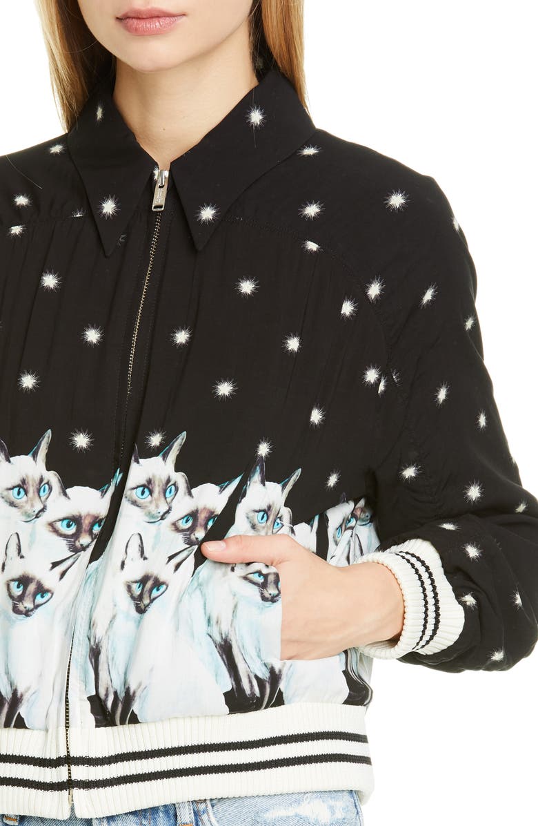 Undercover Siamese Cat & Stars Graphic Bomber Jacket, Alternate, color,