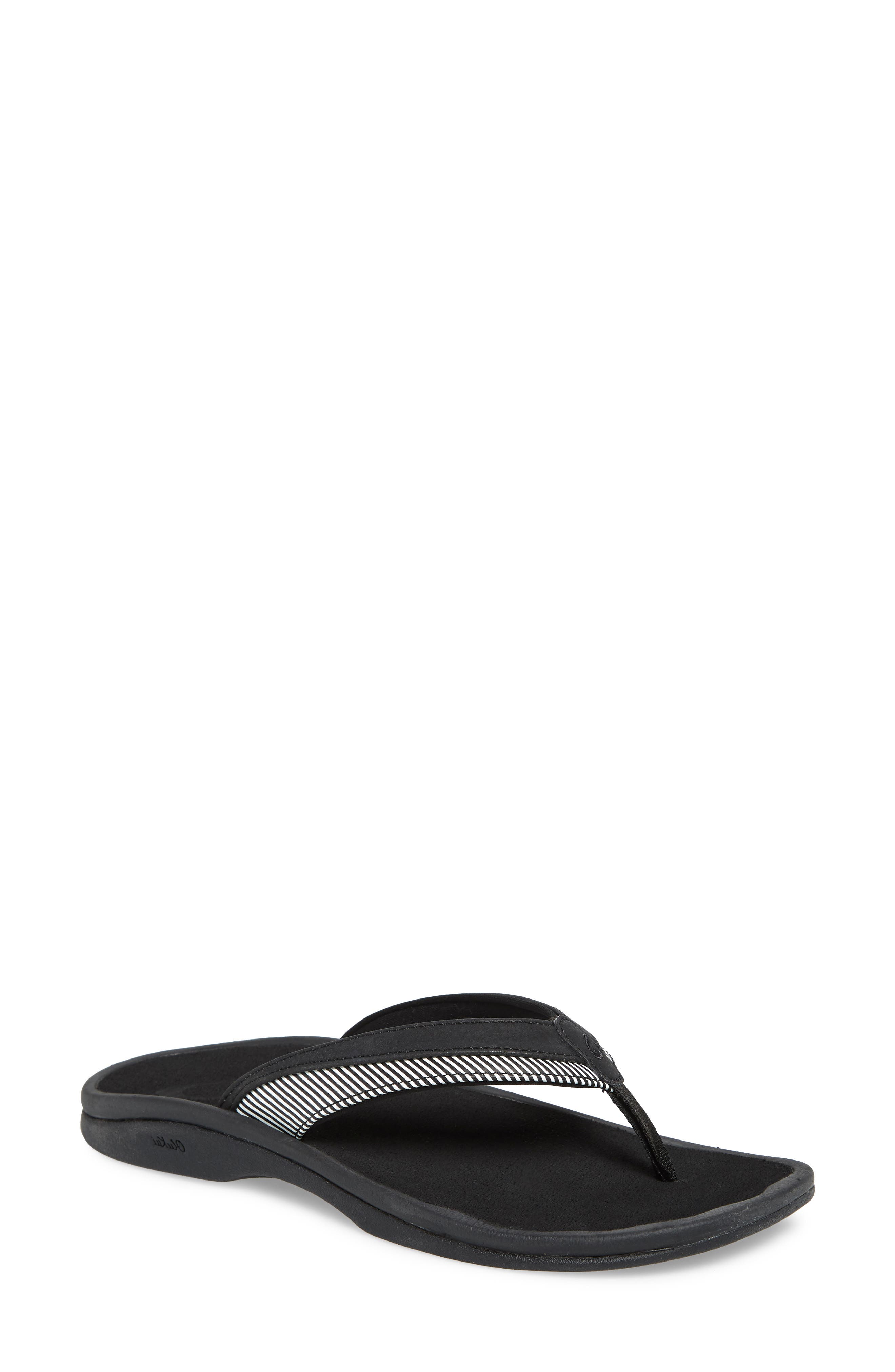Wehi 'Ohana Flip Flop, Main, color, BLACK/ STRIPE FABRIC
