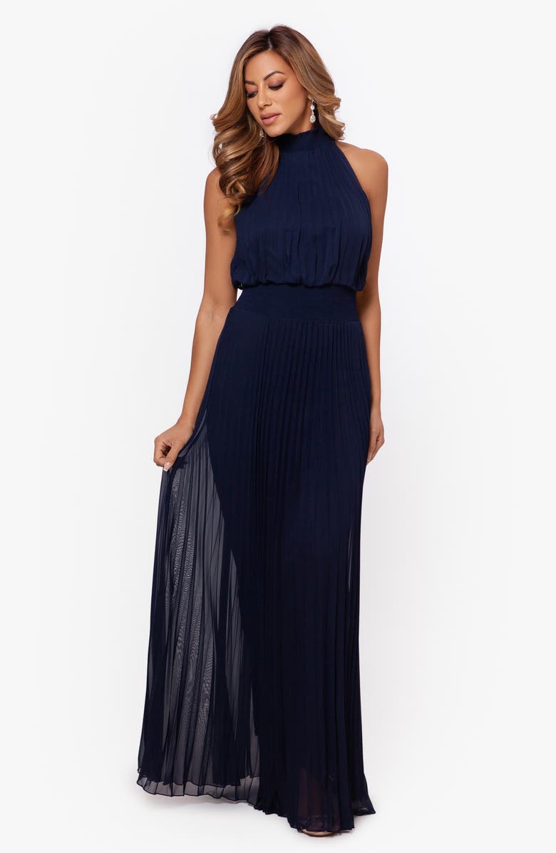 Xscape Evenings Xscape Pleated Mock Neck Chiffon Gown, Alternate, color, 