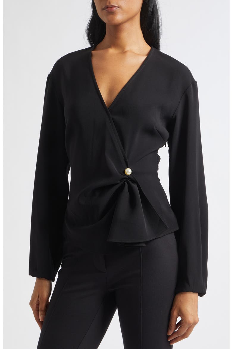 Drew Surplice Top, Alternate, color, BLACK