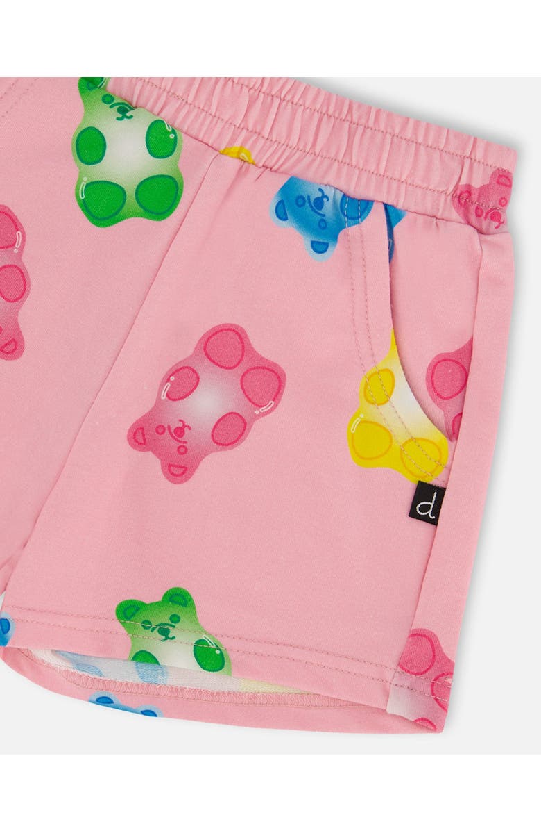 Deux par Deux Little Girl's Printed French Terry Short Pink Multicolored Gummies, Alternate, color, 