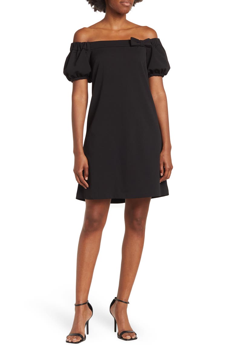 Off The Shoulder Shift Dress, Main, color, BLACK