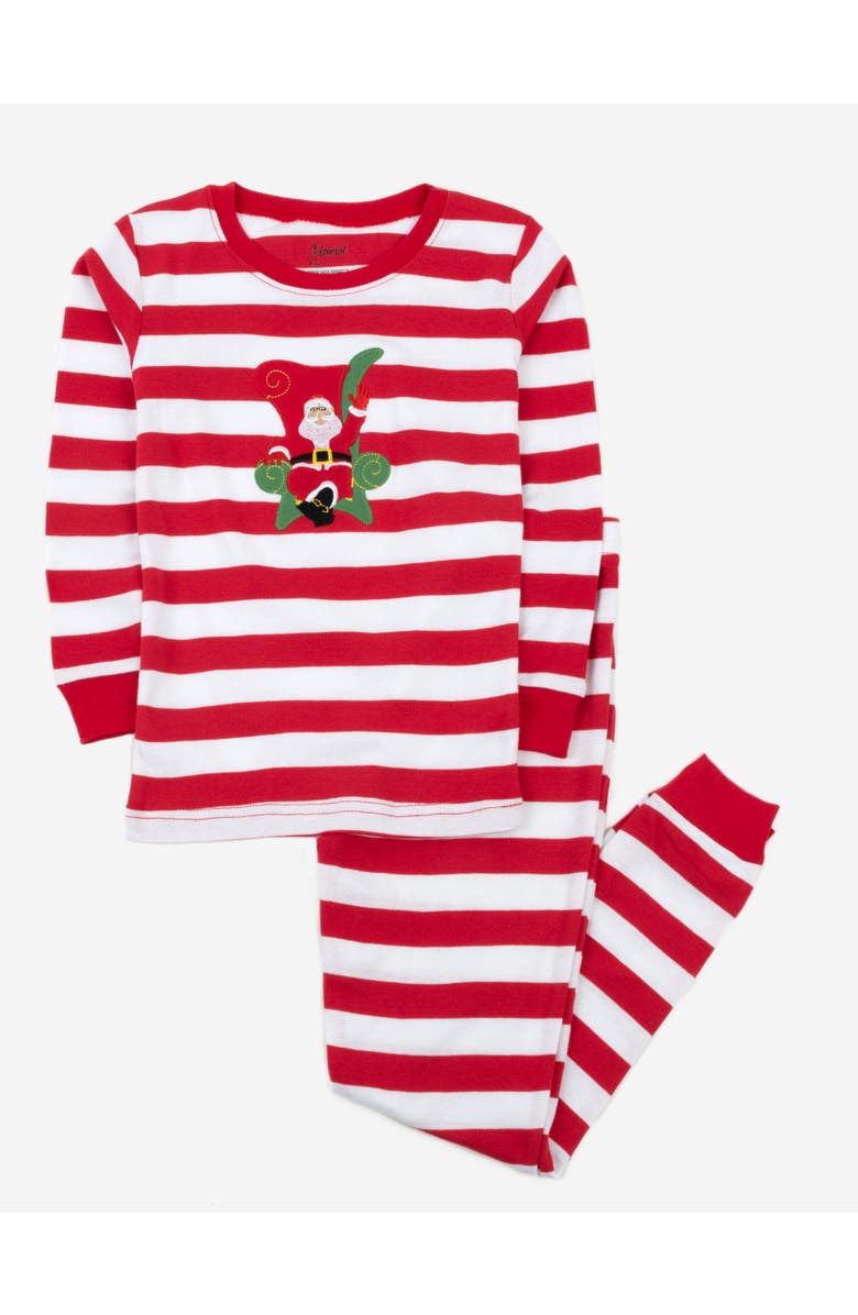 Leveret Kids Cotton Two-Piece Printed Holiday Pajamas, Main, color, Striped Red & White Santa