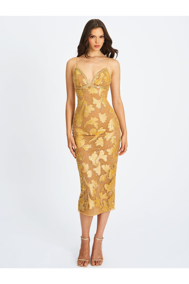Edie Beaded Sequin Midi Pencil Dress, Alternate, color, Golden bronze