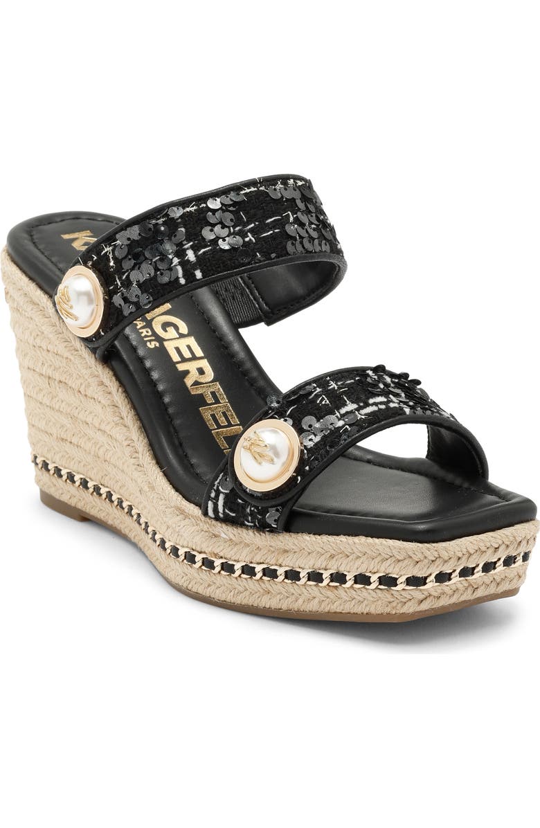KARL LAGERFELD PARIS Carsen Espadrille Platform Wedge Sandal, Main, color, Black