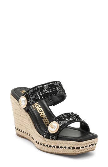 Karl Lagerfeld Paris Carsen Espadrille Platform Wedge Sandal In Black