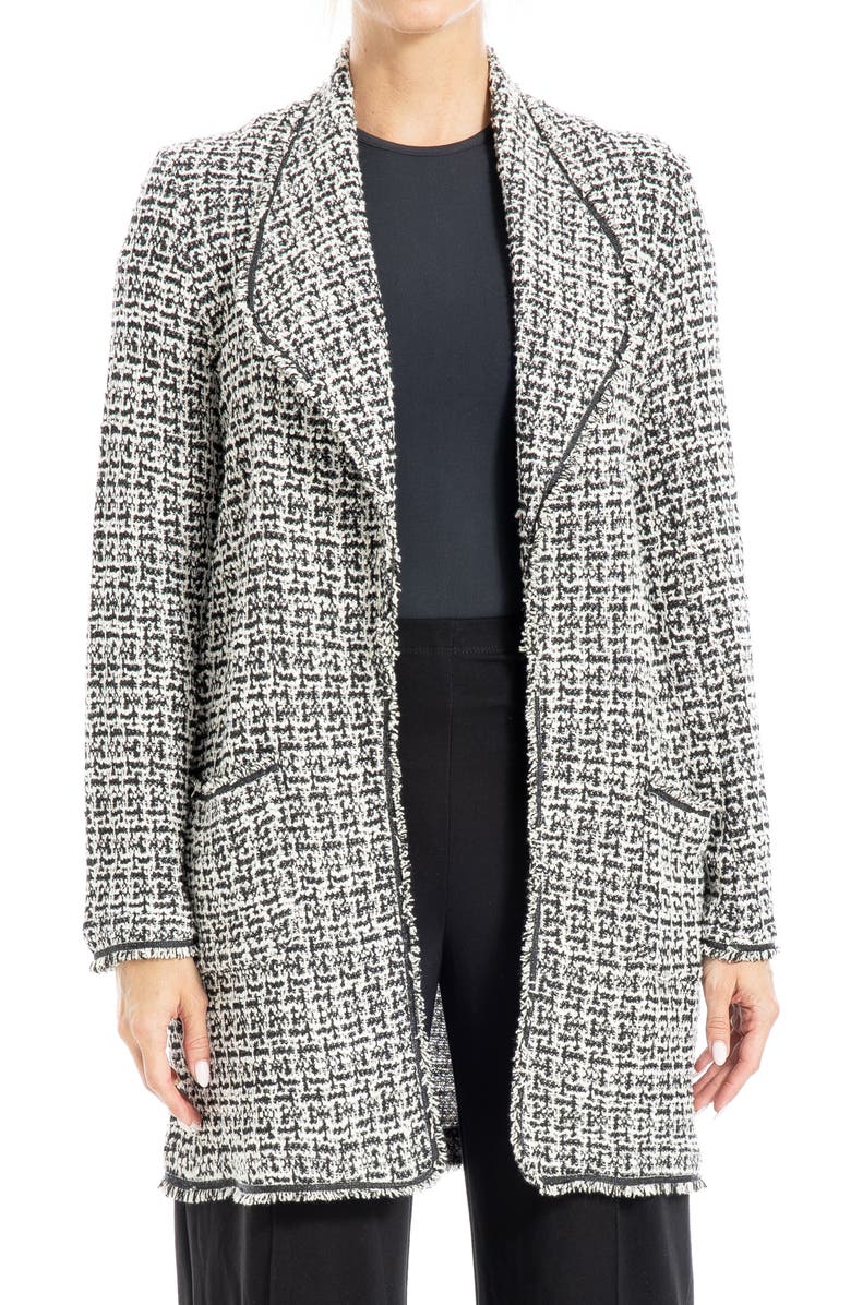 MAX STUDIO Tweed Longline Jacket, Main, color, Black/ Cream Tweed