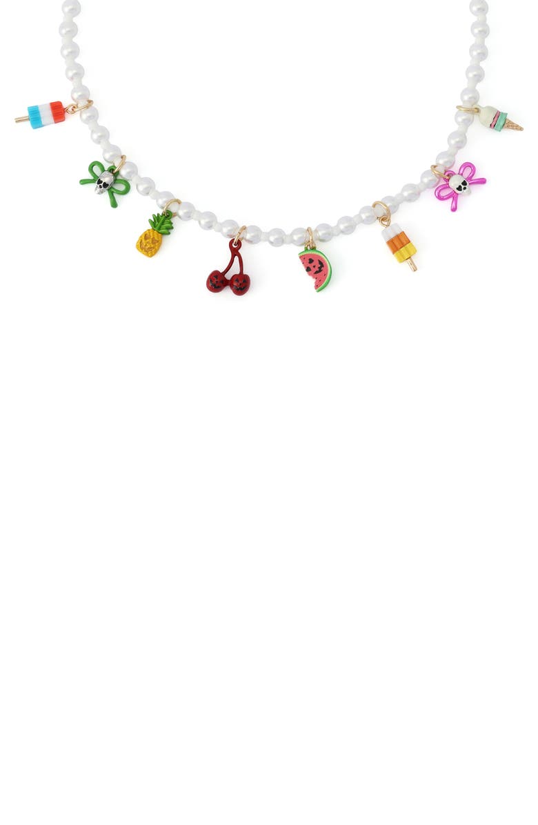 Betsey Johnson Summerween Charm Frontal Necklace, Alternate, color, Pearl