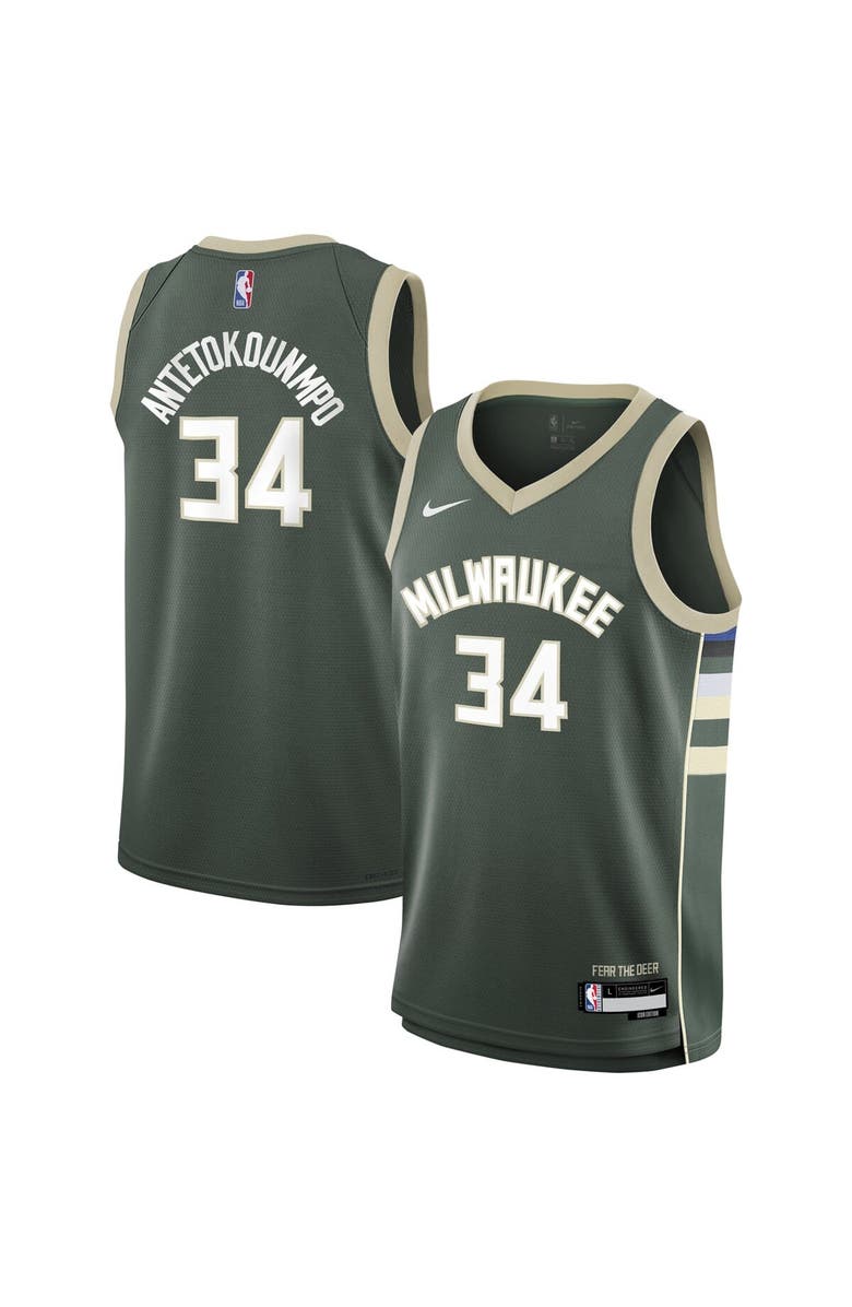 Nike Youth Nike Giannis Antetokounmpo Hunter Green Milwaukee Bucks Swingman Jersey - Icon Edition, Main, color, Hunter Green