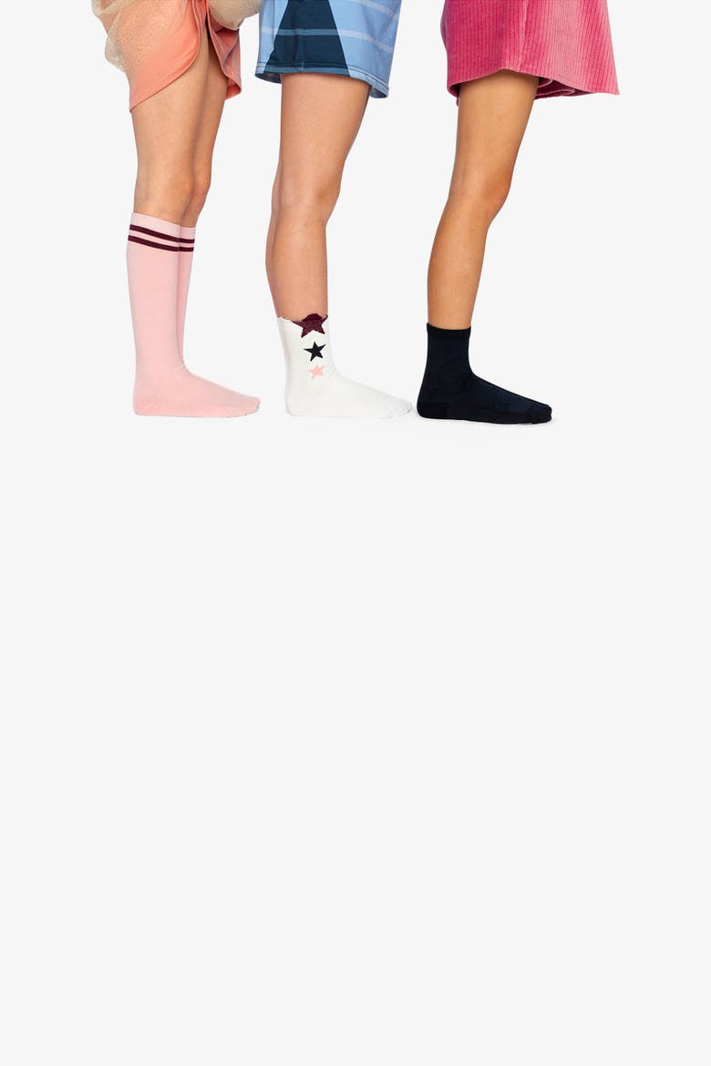 Knit Ribbed Cuff Star Detail Socks, Alternate, color, Pale Dusty Pink and Navy