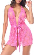 Mapale Bow Lace Babydoll Chemise & Thong Set