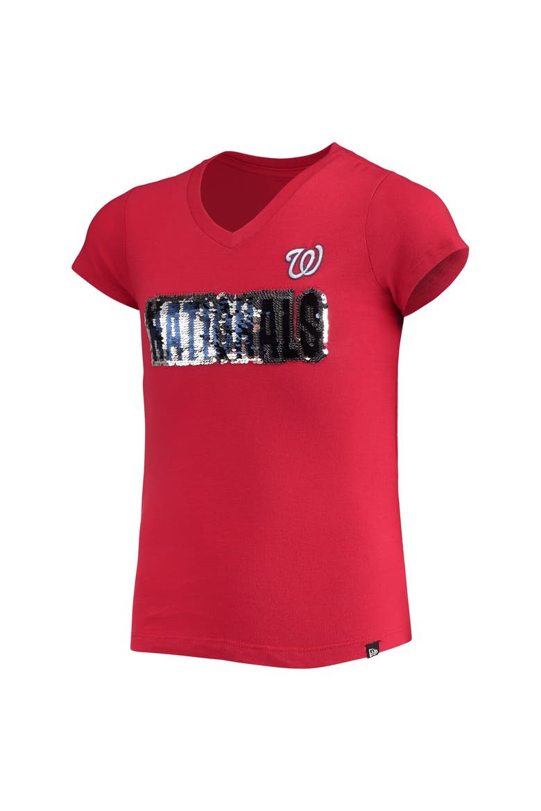 Girls Youth New Era Red Washington Nationals Flip Sequin Team T-Shirt, Alternate, color, Red