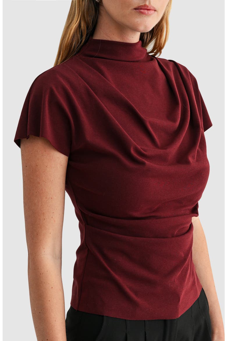 Draped Neck Ruched Top, Alternate, color, BURGUNDY