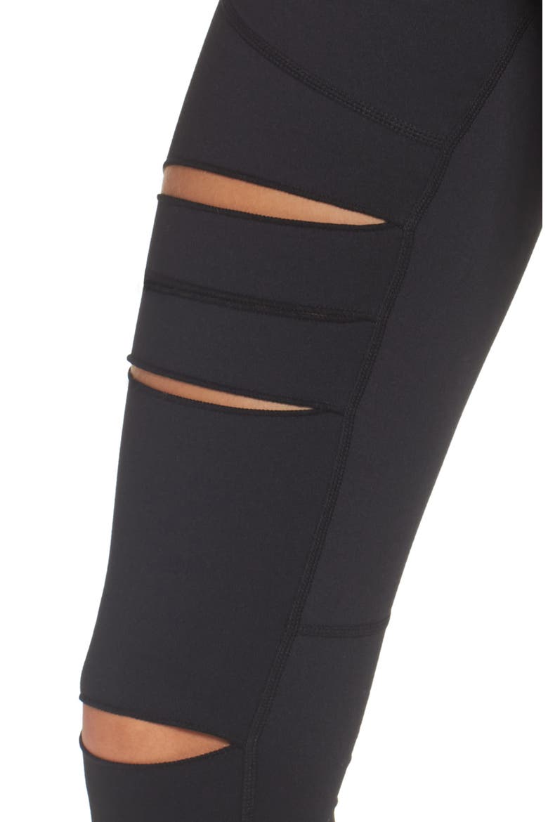 Cece High Waist Open Knee Leggings, Alternate, color, BLACK