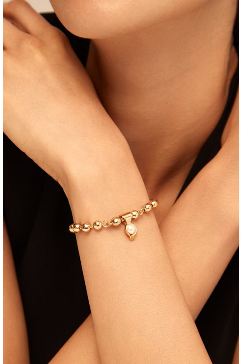 18K Gold-Plated Charm with Pearl, Alternate, color, Gold