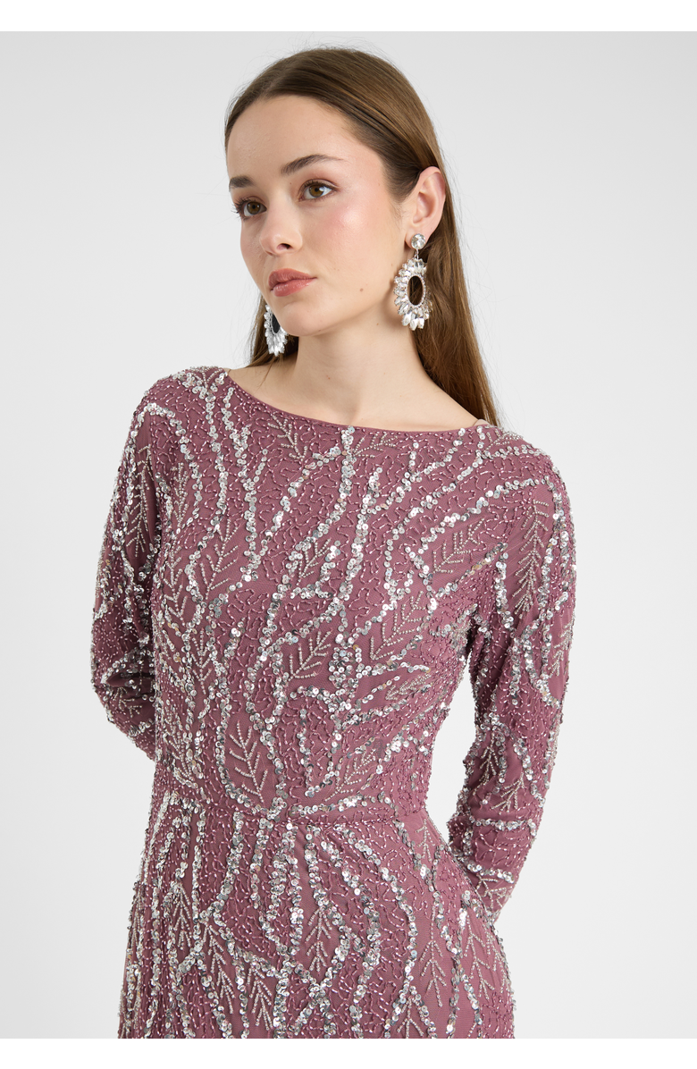 MARYISA Modest Embellished Sequin Beaded Dress Maxi With A Line Bottom, Alternate, color, Mauve