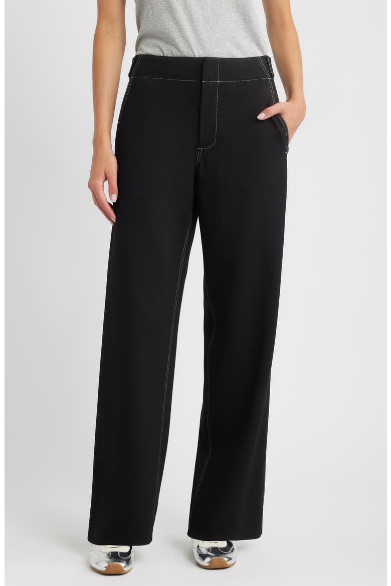 Irina Contrast Stitch Straight Leg Ponte Pants, Main, color, BLACK