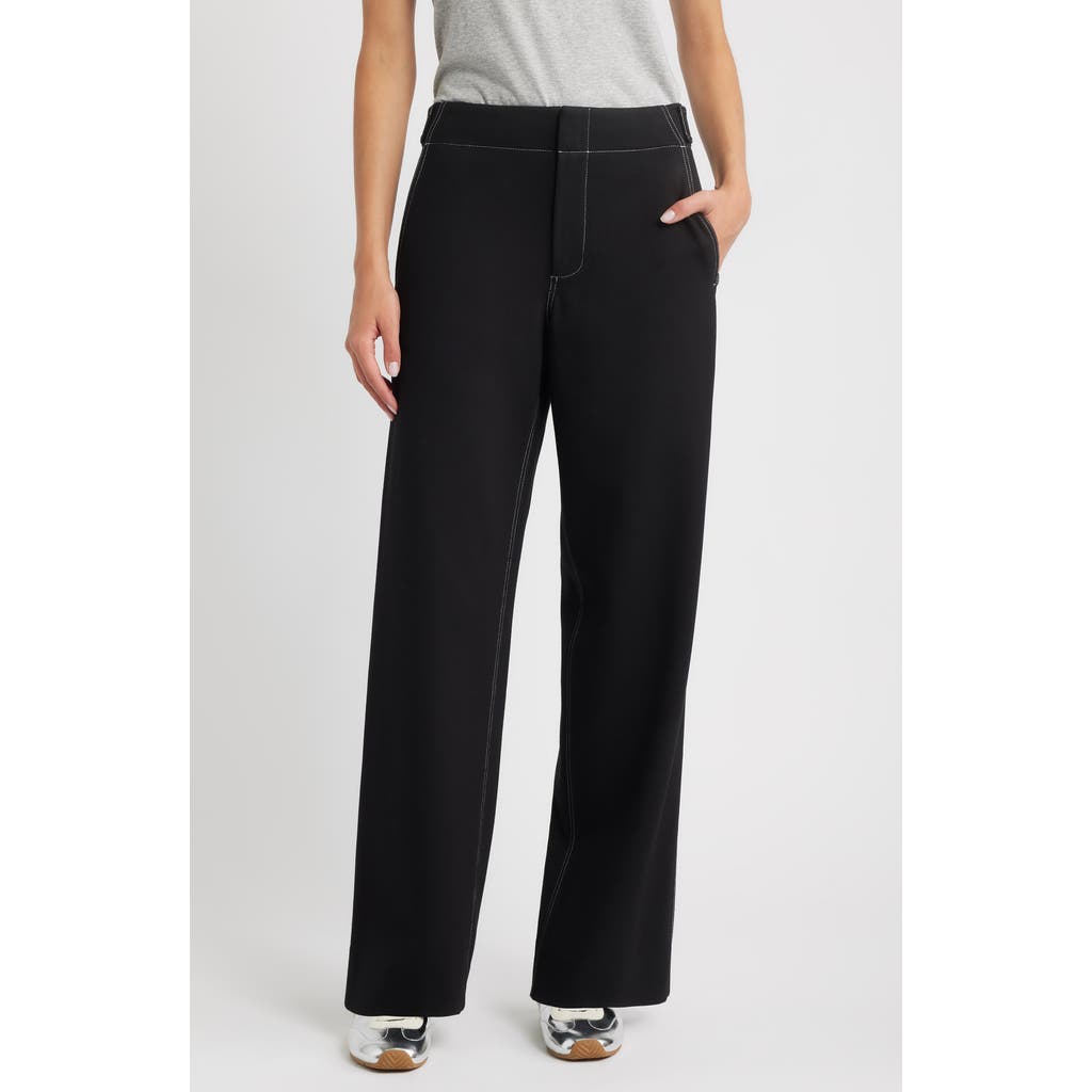 Rag & Bone Irina Contrast Stitch Straight Leg Ponte Pants In Black