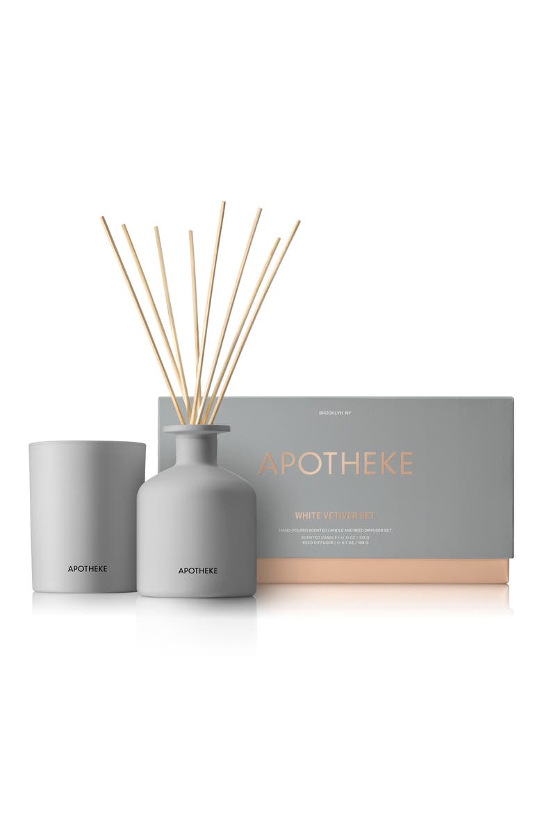 White Vetiver Diffuser & Candle Set $96 Value, Main, color, GREY