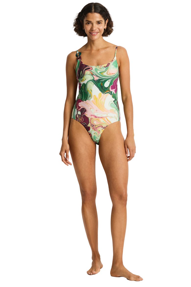 Scoop Neck One-Piece Swimsuit, Alternate, color, MOSS