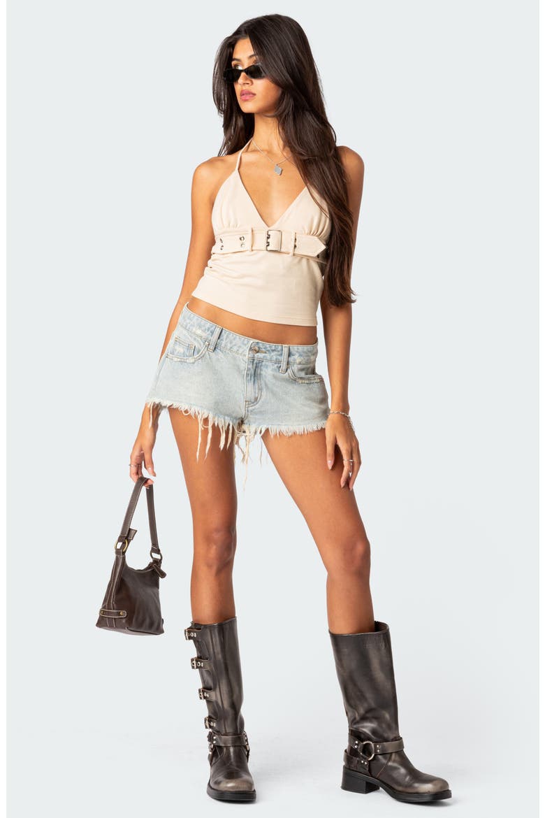 Birdie Belted Crop Halter Top, Alternate, color, BEIGE