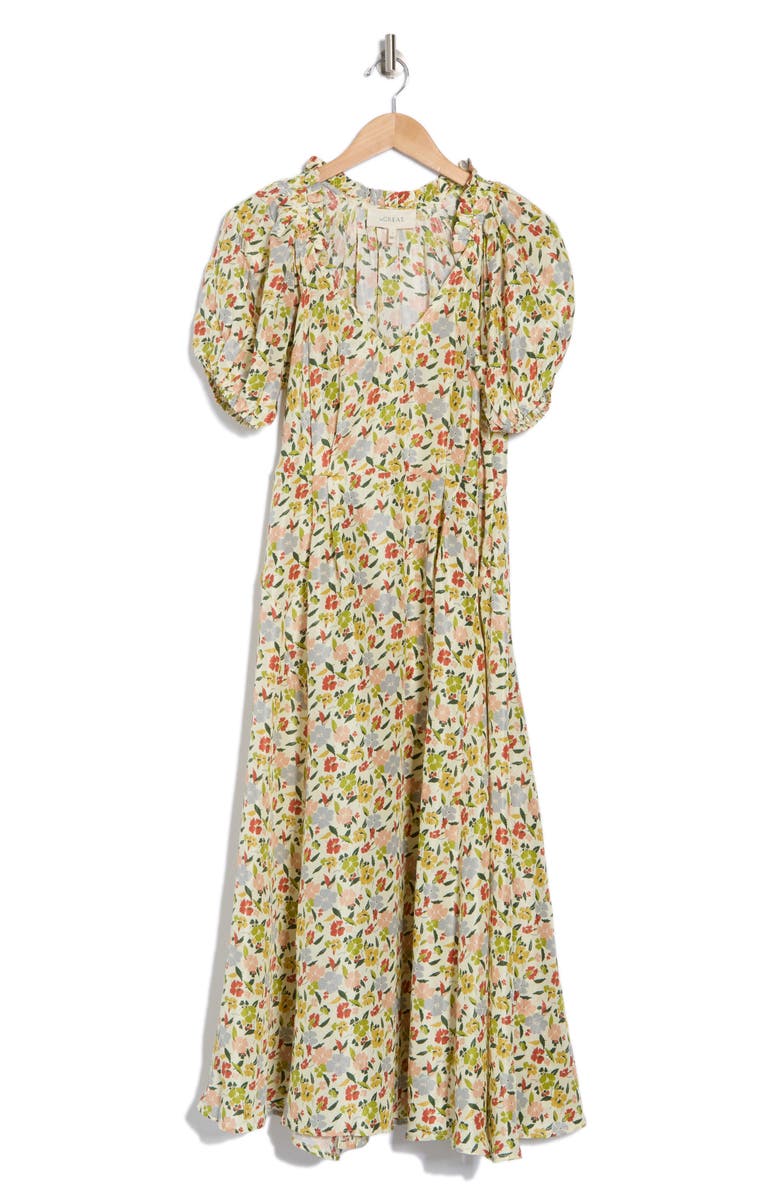 THE GREAT. The Hyacinth Short Sleeve Silk Dress, Alternate, color, Floating Petals Floral