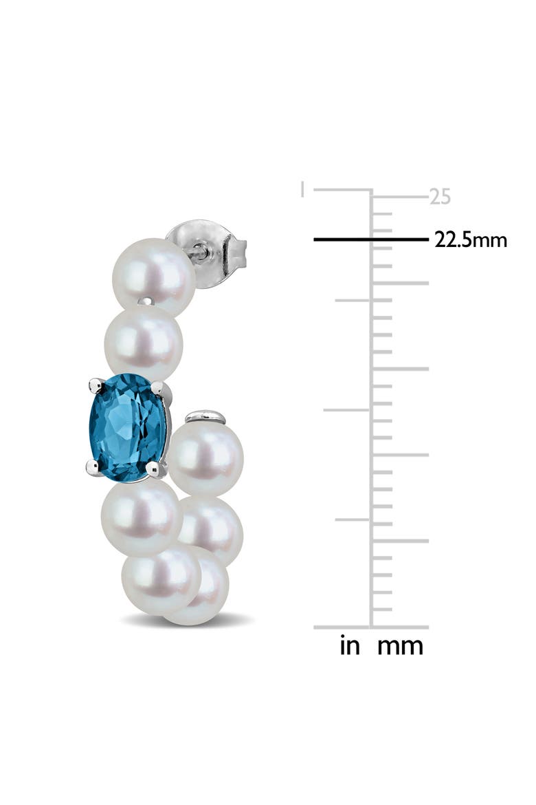Sterling Silver Blue Topaz & Imitation Pearl Hoop Earrings, Alternate, color, BLUE
