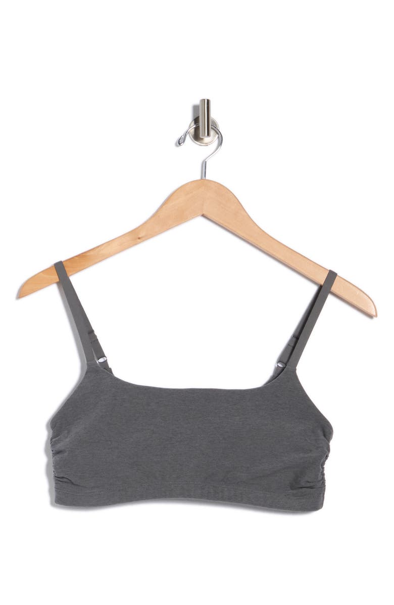 Beyond Yoga Space Dye Raise the Barre Shirred Sports Bra, Alternate, color, True Gray Heather