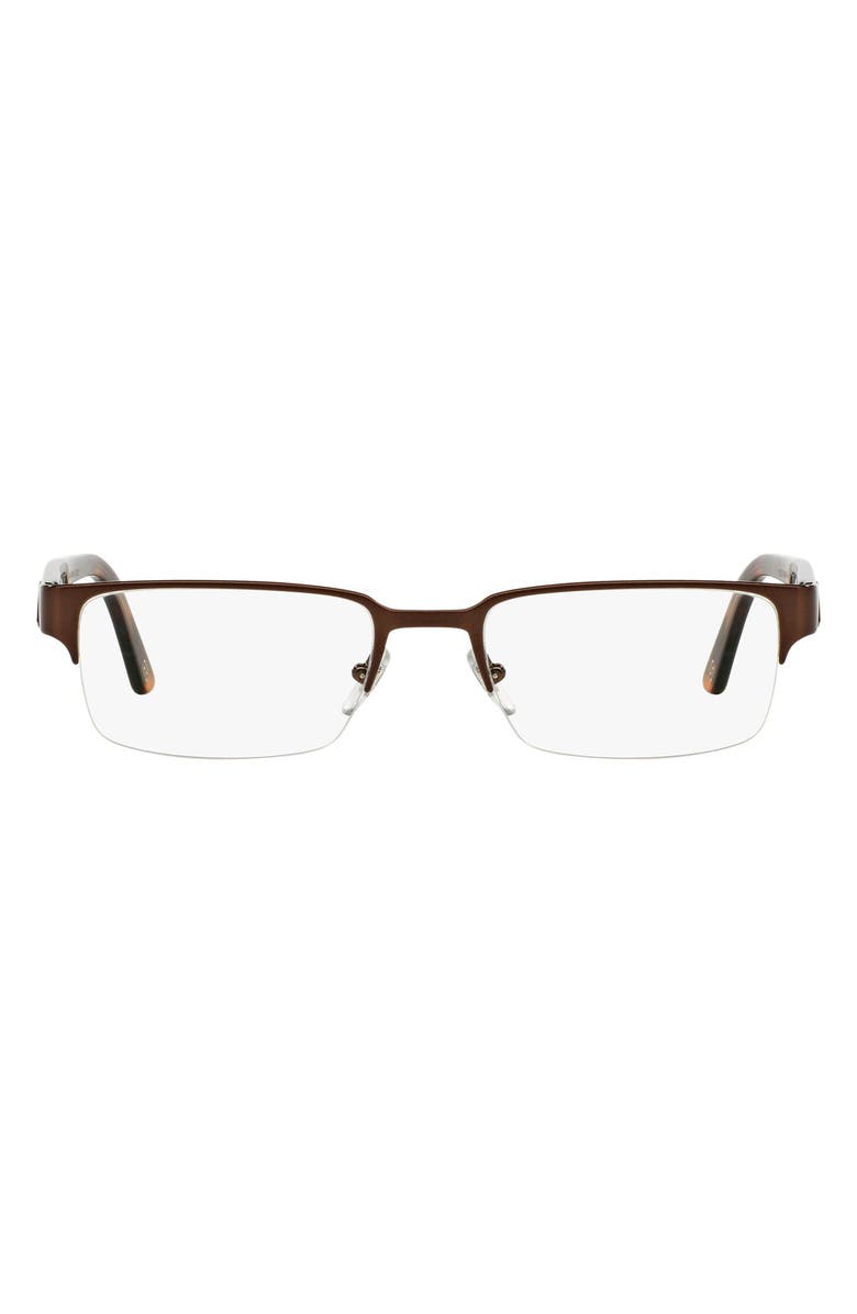 Versace 53mm Rectangle Optical Glasses, Main, color, Brushed Brown