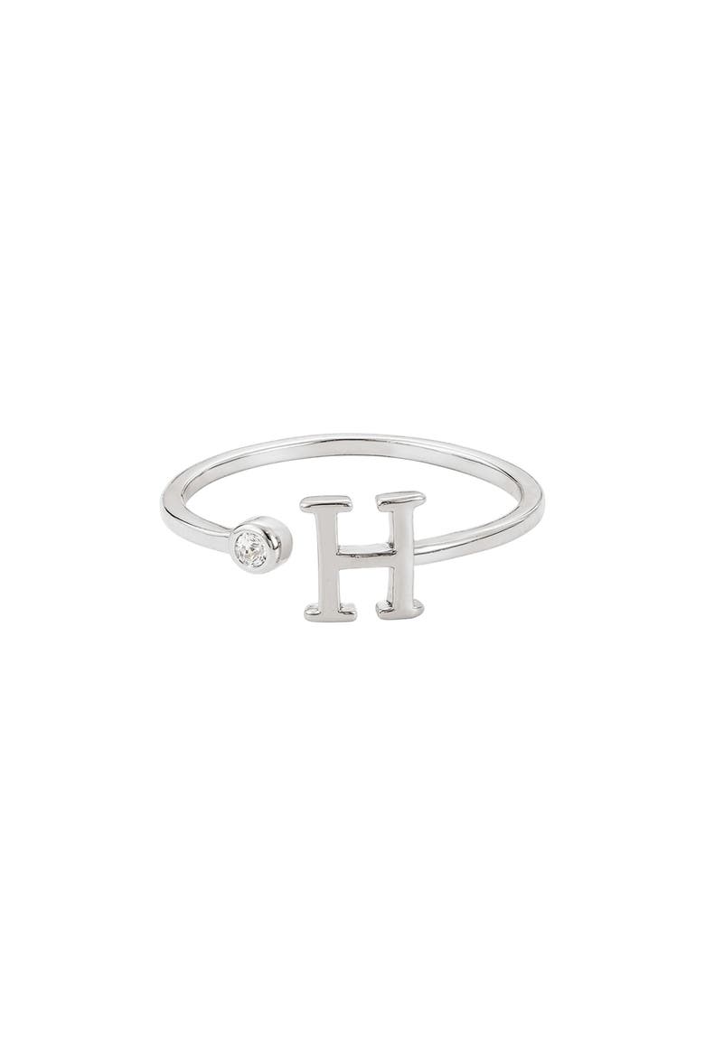 Cubic Zirconia Initial Adjustable Band Ring, Main, color, SILVER-H