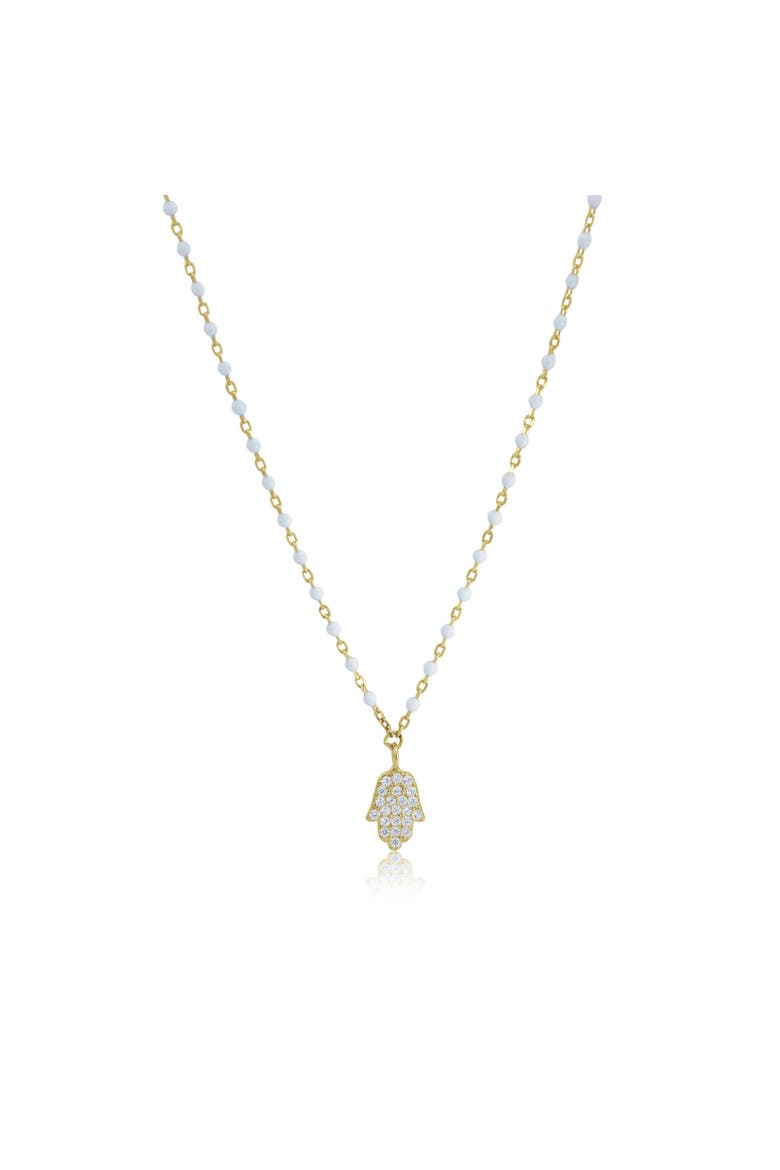 White Enamel Bead Hamsa Necklace, Main, color, White Enamel