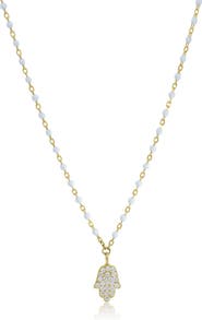 The Lovery Fine Jewelry White Enamel Bead Hamsa Necklace