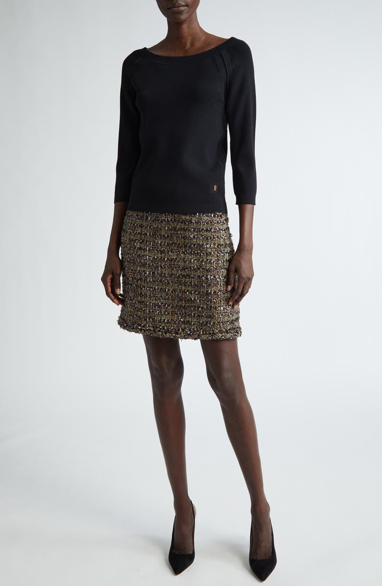 ST. JOHN Metallic Eyelash Tweed Skirt, Alternate, color, Cypress Multi