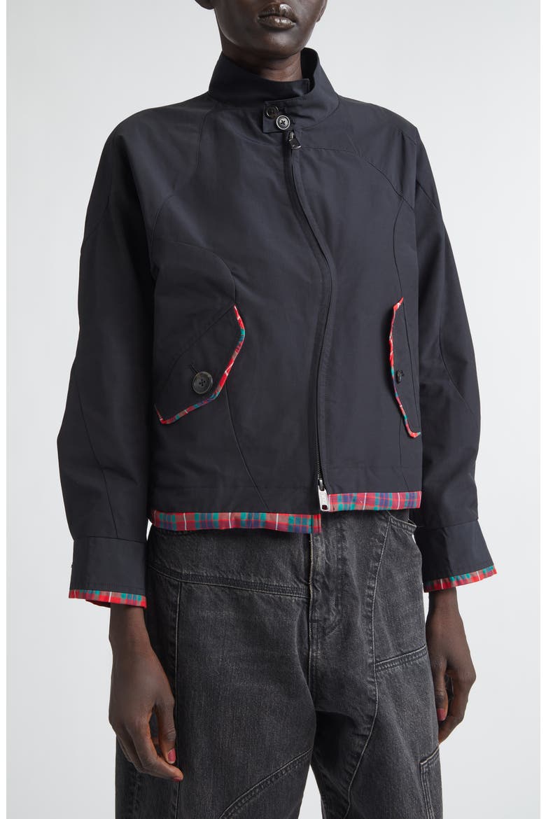 Tartan Trim Wavy Zip Jacket, Main, color, DARK NAVY
