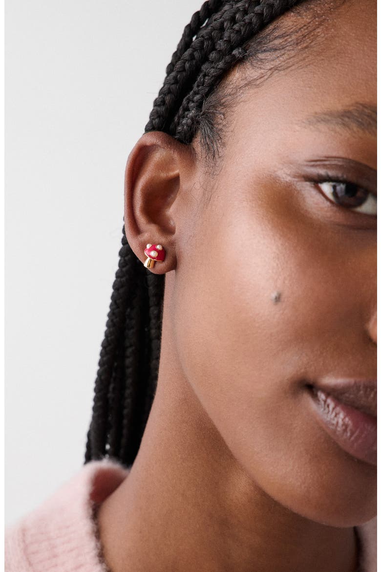 secret garden mushroom stud earrings, Alternate, color, RED MULTI
