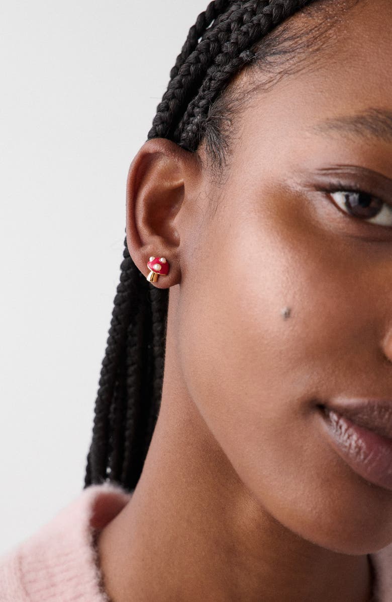 Kate Spade New York secret garden mushroom stud earrings, Alternate, color, Red Multi