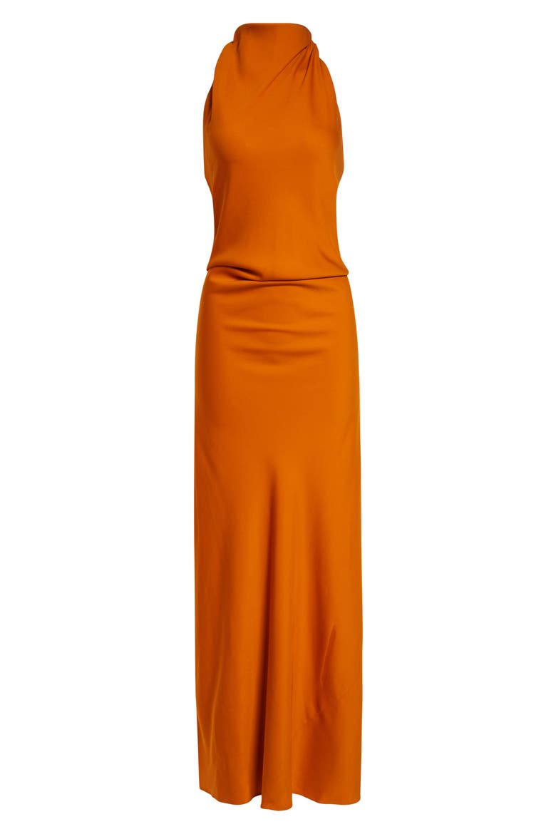 The Ophelia Halter Neck Stretch Crepe Gown, Alternate, color, SUNSET
