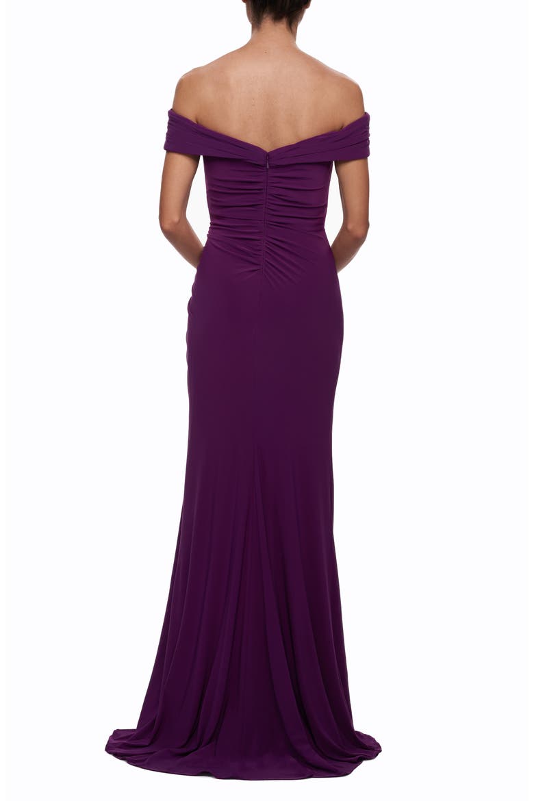 Off the Shoulder Fully Ruched Floor Length Gown, Alternate, color, PURPLE