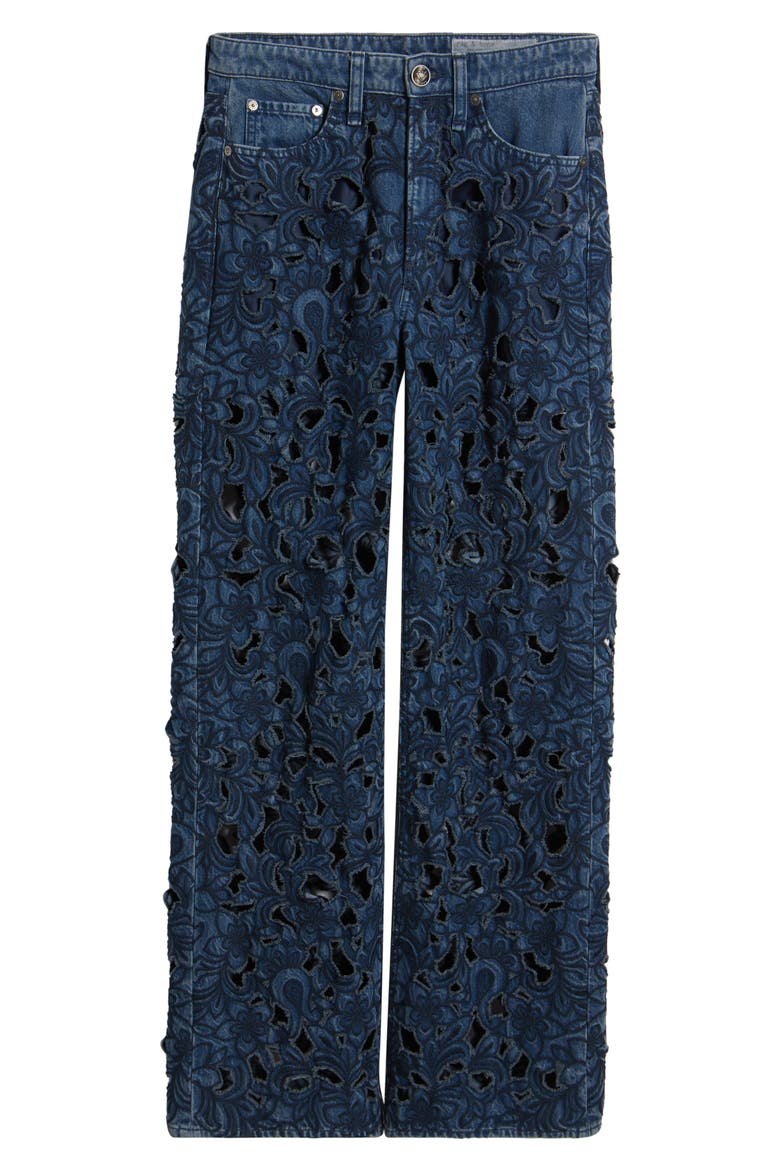 Logan Floral Cutout Mid Rise Wide Leg Jeans, Alternate, color, HYACN