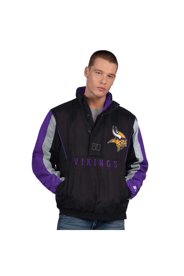 Men's Starter  Black Minnesota Vikings Thursday Night Gridiron Half-Zip Jacket, Main, color, Black