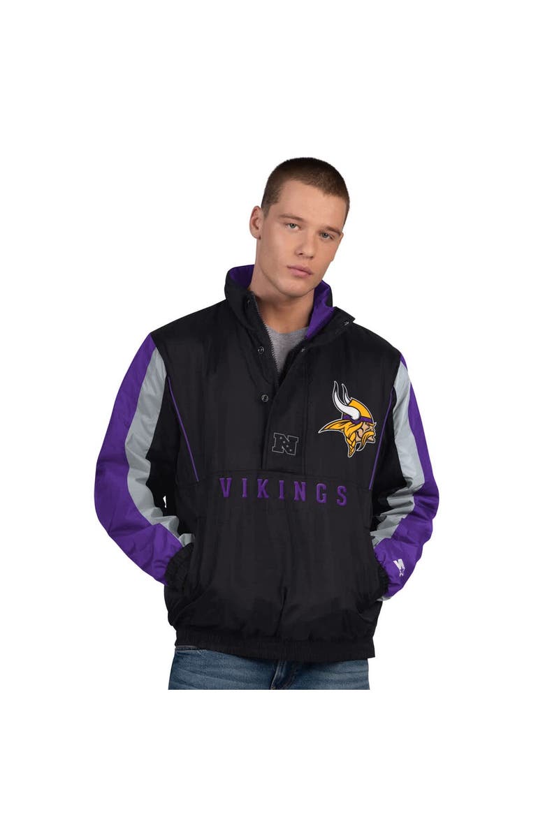 STARTER Men's Starter Black Minnesota Vikings Thursday Night Gridiron Half-Zip Jacket, Main, color, Black