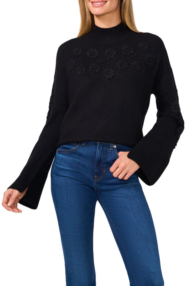 CeCe Floral Embroidered Mock Neck Sweater | Nordstromrack