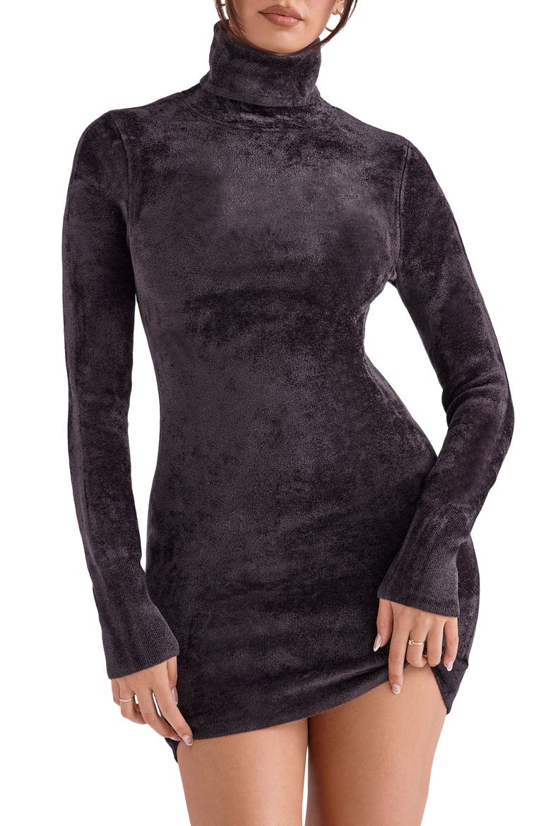 Taya Long Sleeve Chenille Minidress, Alternate, color, CHARCOAL