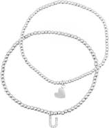 Adornia Set of 2 Initial & Heart Charm Stretch Bracelets