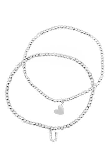 Adornia Silver Stretch With Mini Crystal Initial Bracelet Set In Silver-u