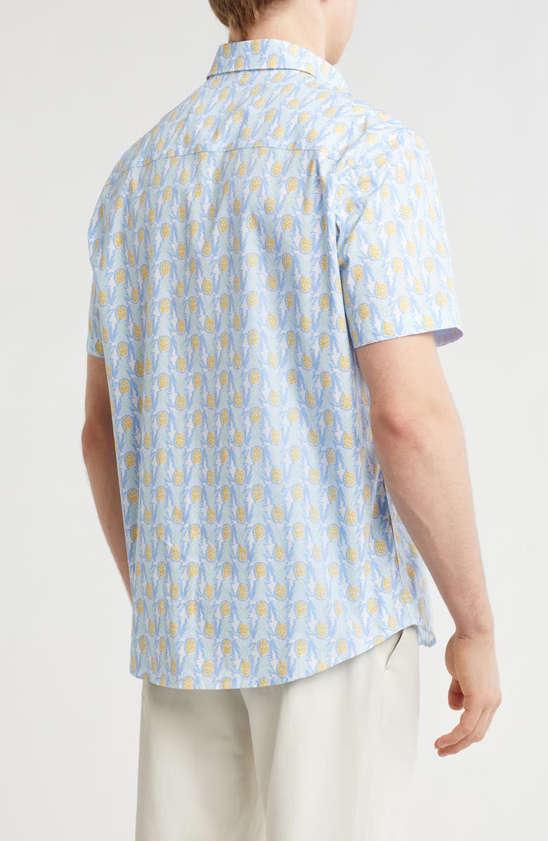 Johnston & Murphy Pineapple Print Short Sleeve Cotton Button-Down Shirt, Alternate, color, White
