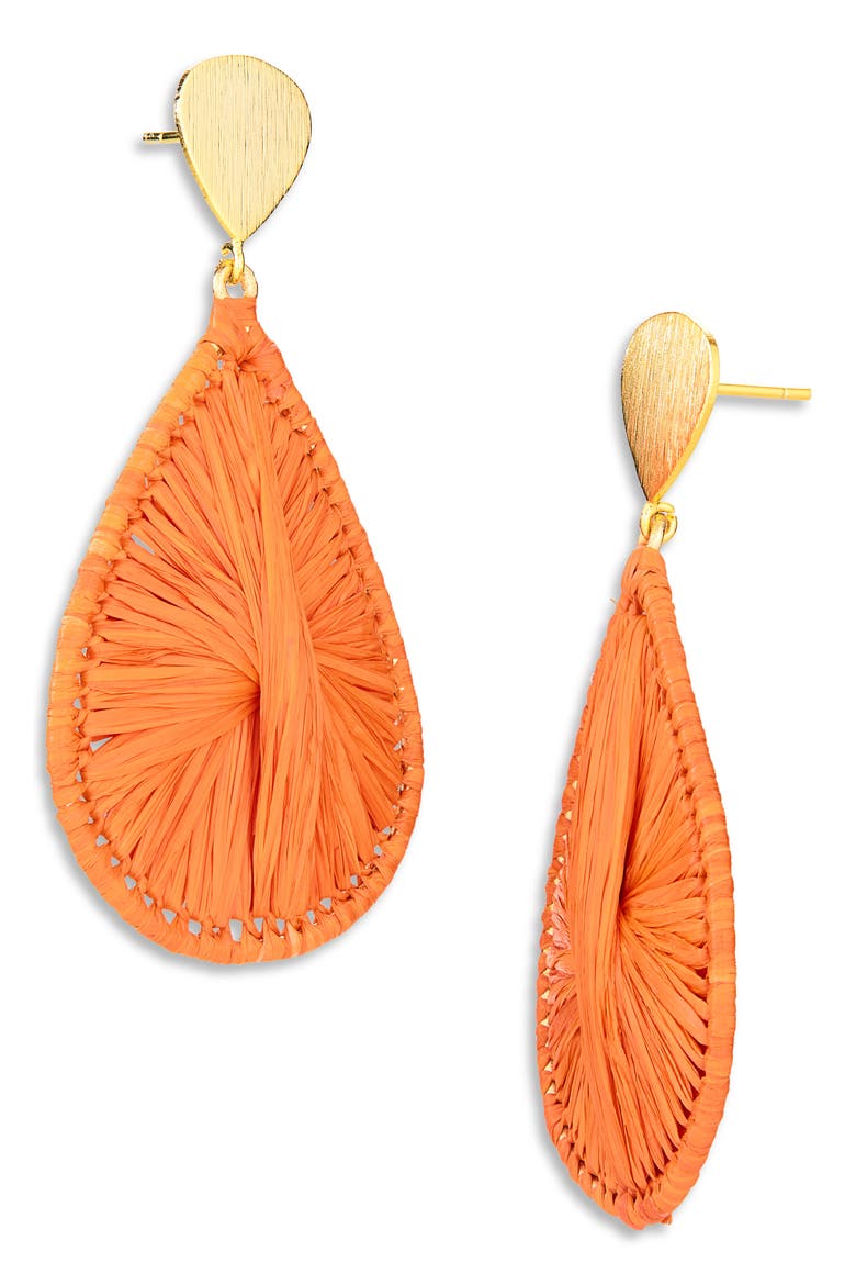 Rattan Teardrop Earrings, Main, color, ORANGE