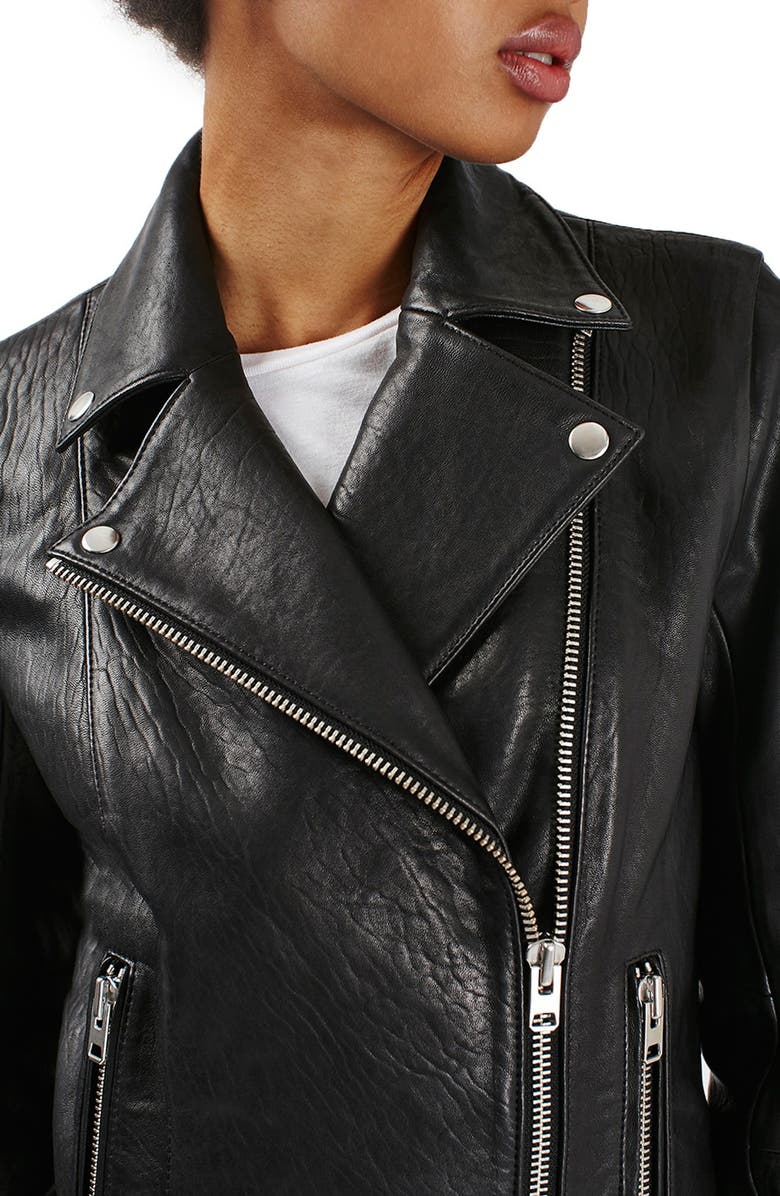 Topshop Leather Biker Jacket, Alternate, color, 