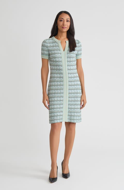 Plaid Textured Knit Sheath Dress