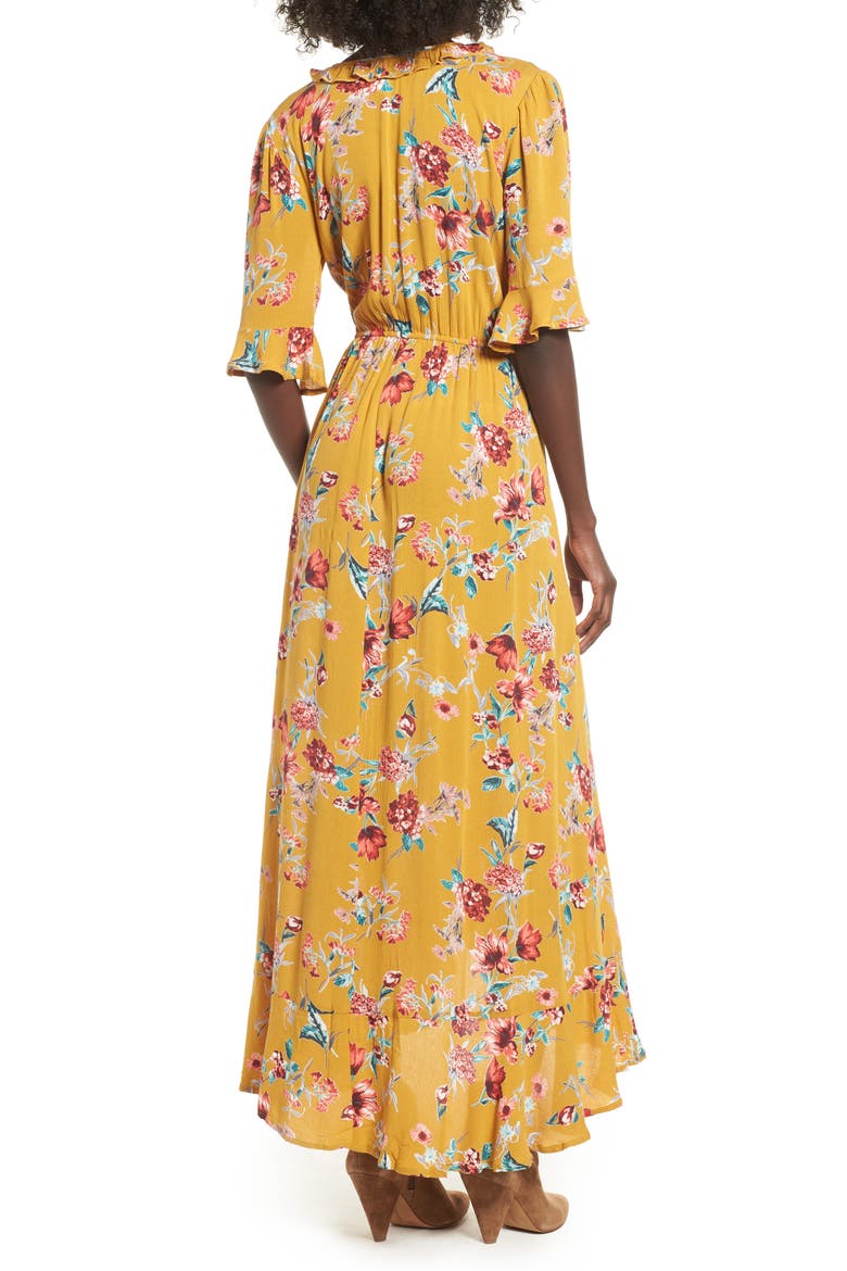 Hudson Floral Print Maxi Wrap Dress, Alternate, color, GOLD/ RED
